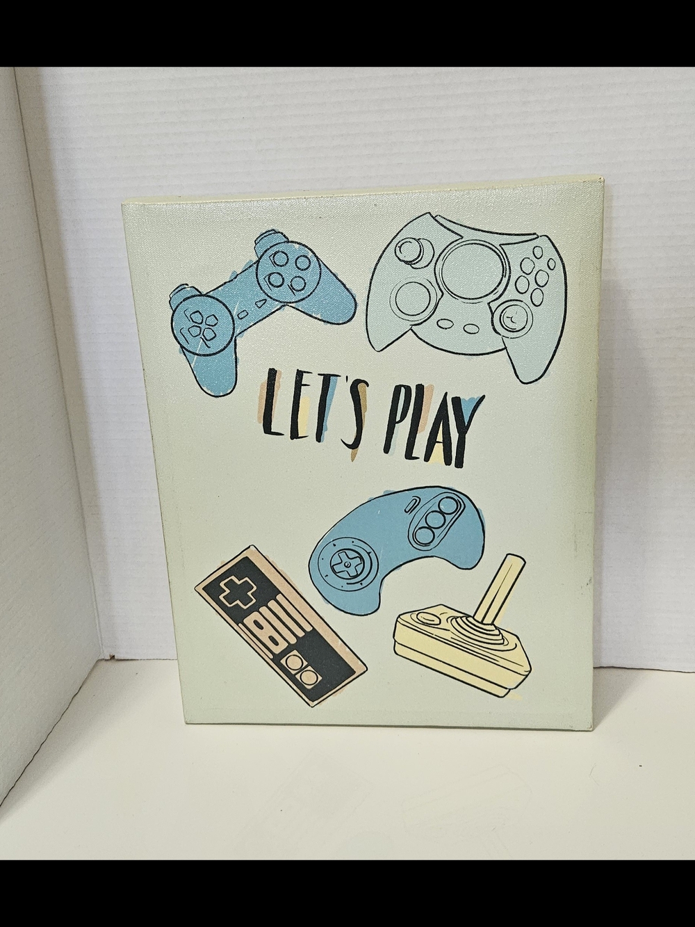Retro Let's Play Wall Art - Blue and Cream Gaming Decor
